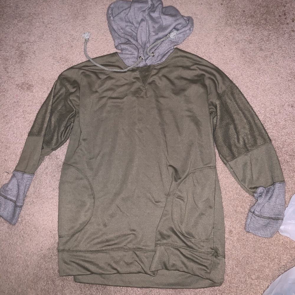 Green, hooded sweater